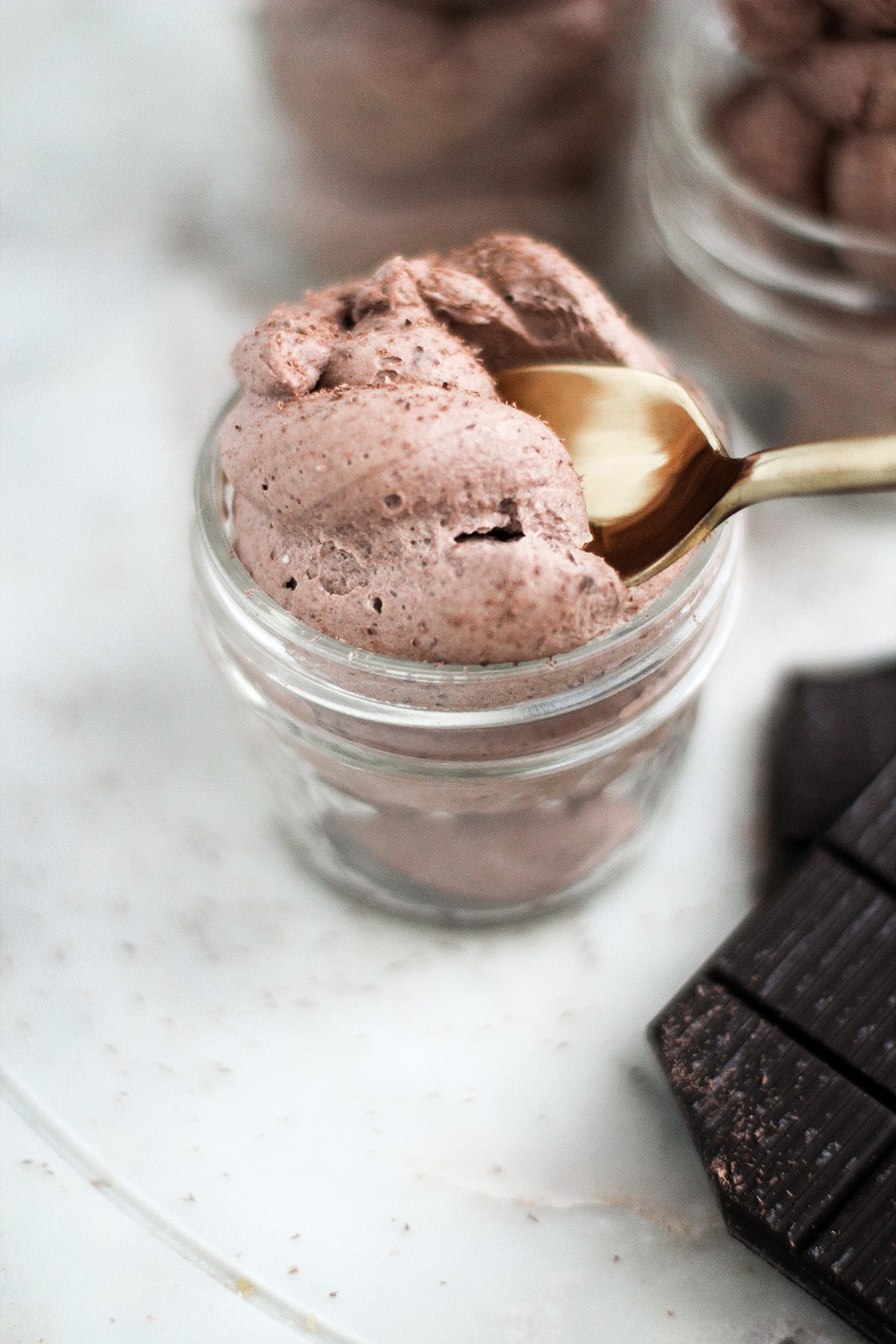 3 Ingredient Instant Chocolate Mousse by @kleankate close up serving with spoon