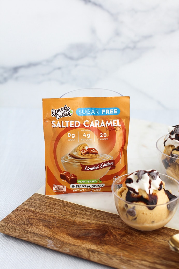 Salted Caramel Ice Cream Sundaes by @klean.kate Close Up with pack shot