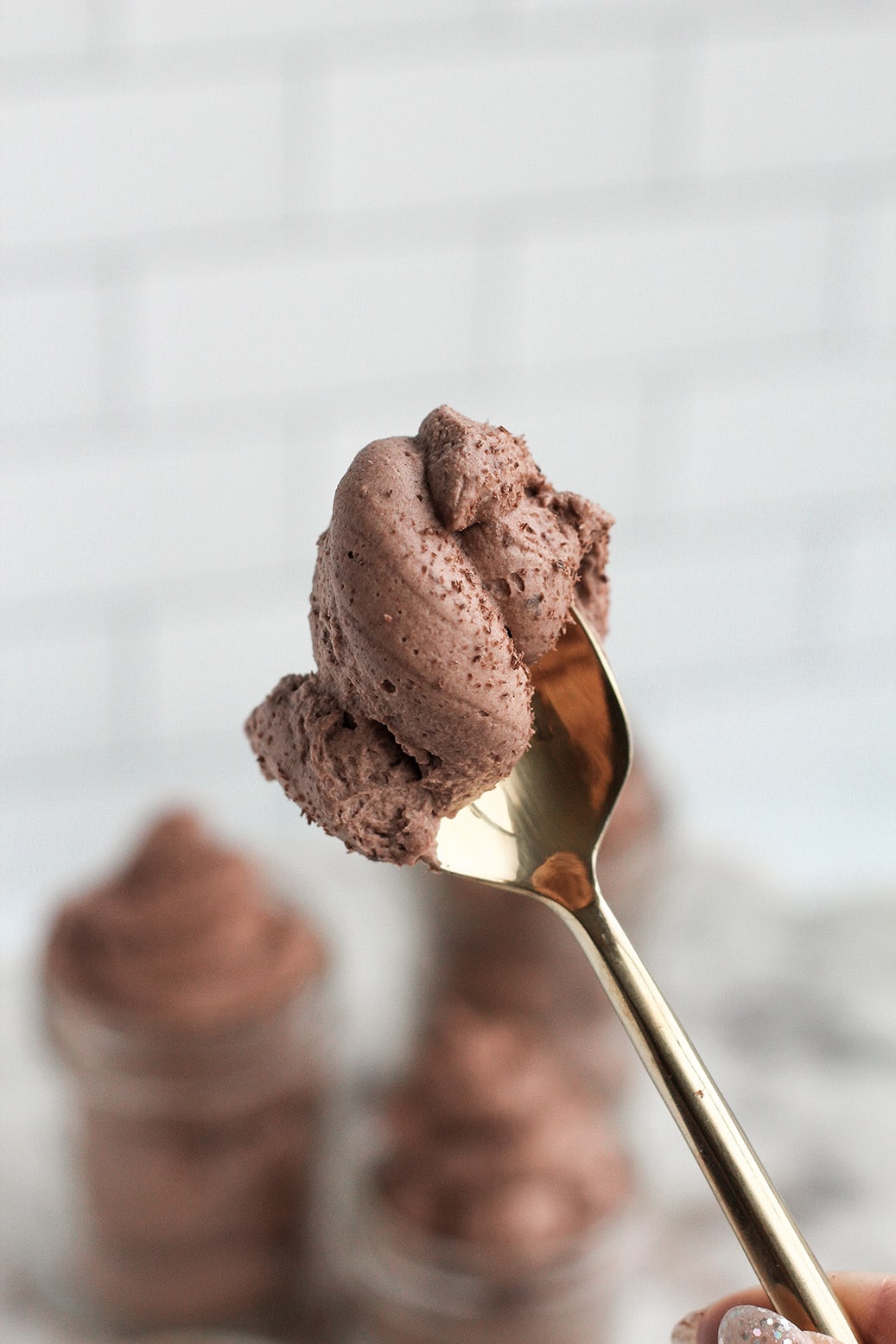 3 Ingredient Instant Chocolate Mousse by @kleankate close up on spoon