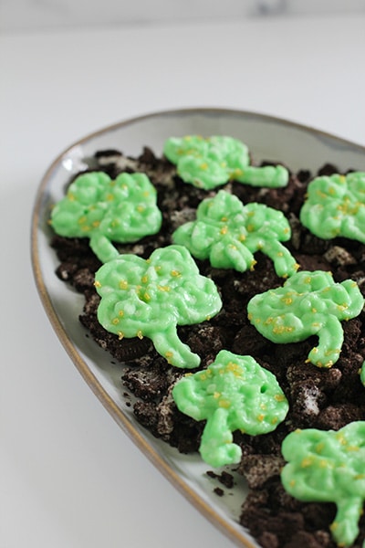 Shamrock Frozen Frosting Bites with Vanilla Frosting close up angle