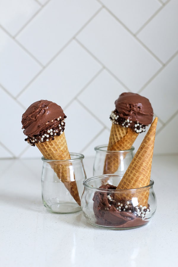 Sugar Free Chocolate Ice Cream Cone showing 3 cones isolated