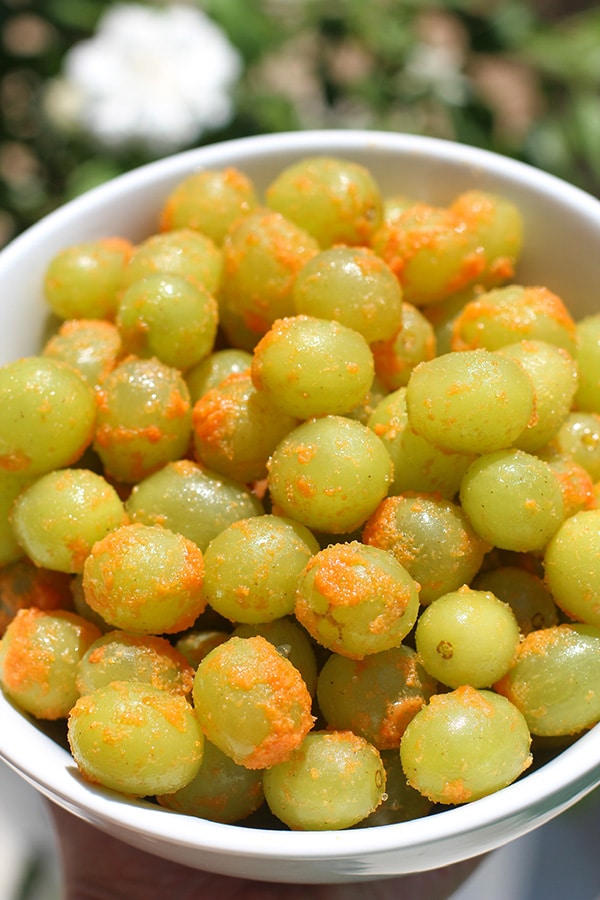 Frozen Sour Grape Candy close up grapes in bowl