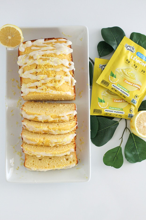 Keto Lemon Pudding Loaf top view with Lemon Pudding Mix