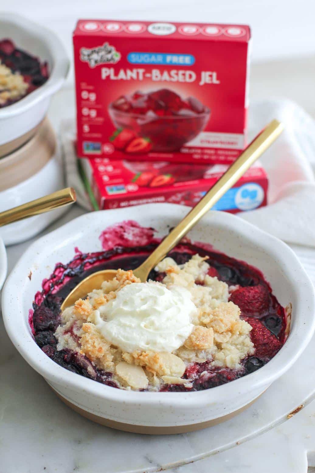 Keto Berry Cobbler by @klean.kate Close Up with Simply Delish Strawberry Jel Dessert