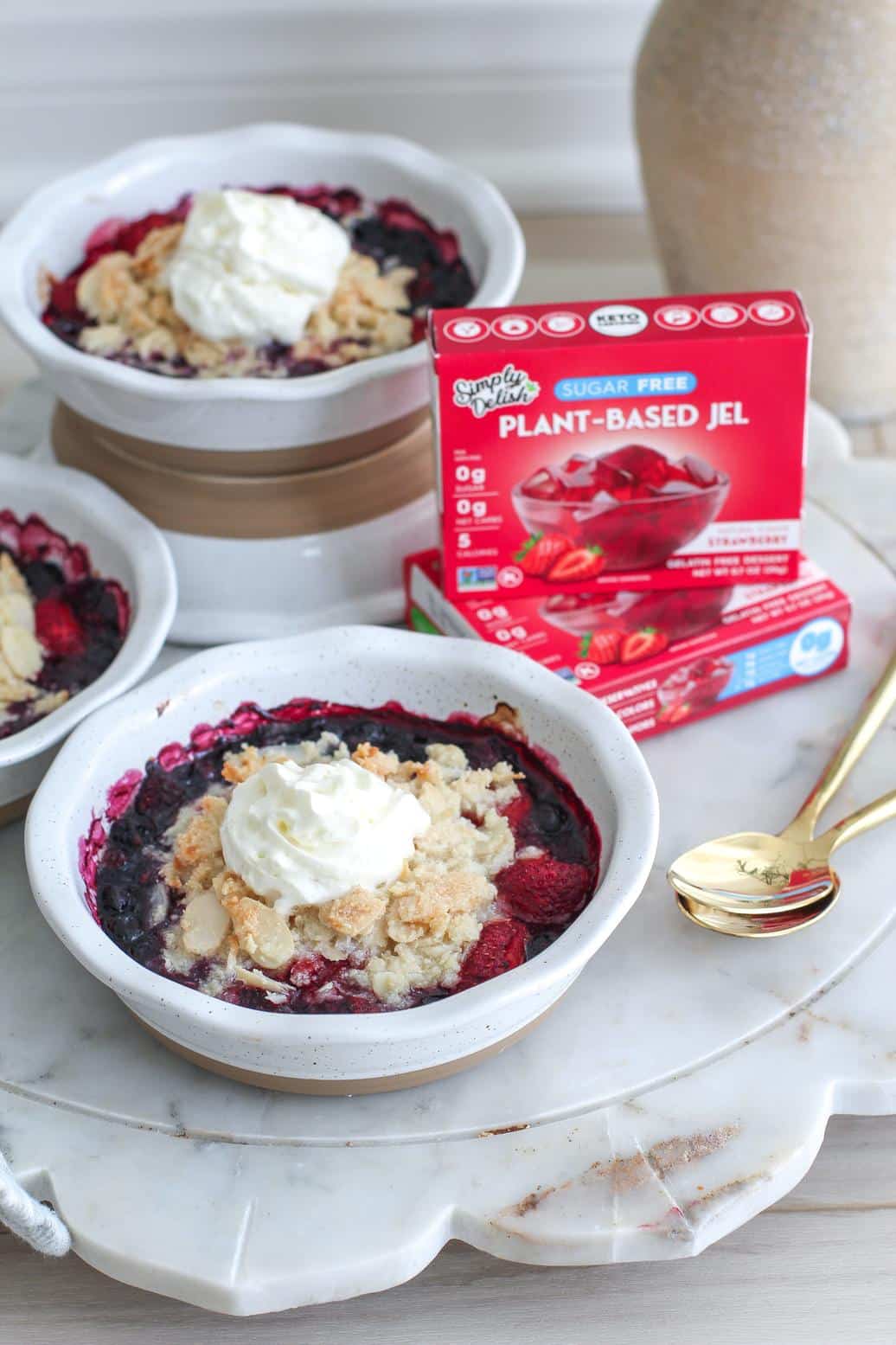 Keto Berry Cobbler by @klean.kate with Simply Delish Strawberry Jel Dessert