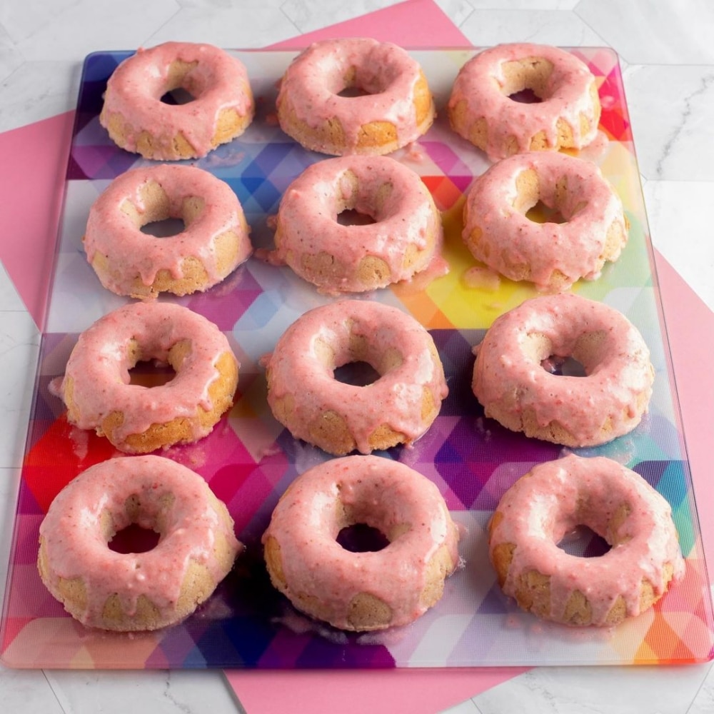 Low Carb Strawberry Donuts - angled