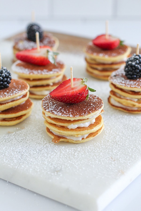 Vanilla Frosting Maple Butter Pancake Bites close up