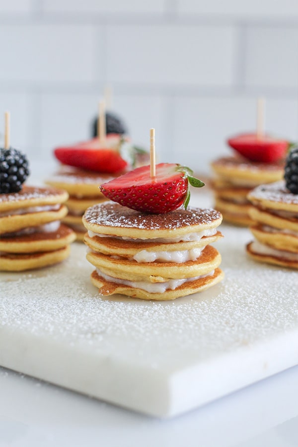 Vanilla Frosting Maple Butter Pancake Bites Featured Image close up front view