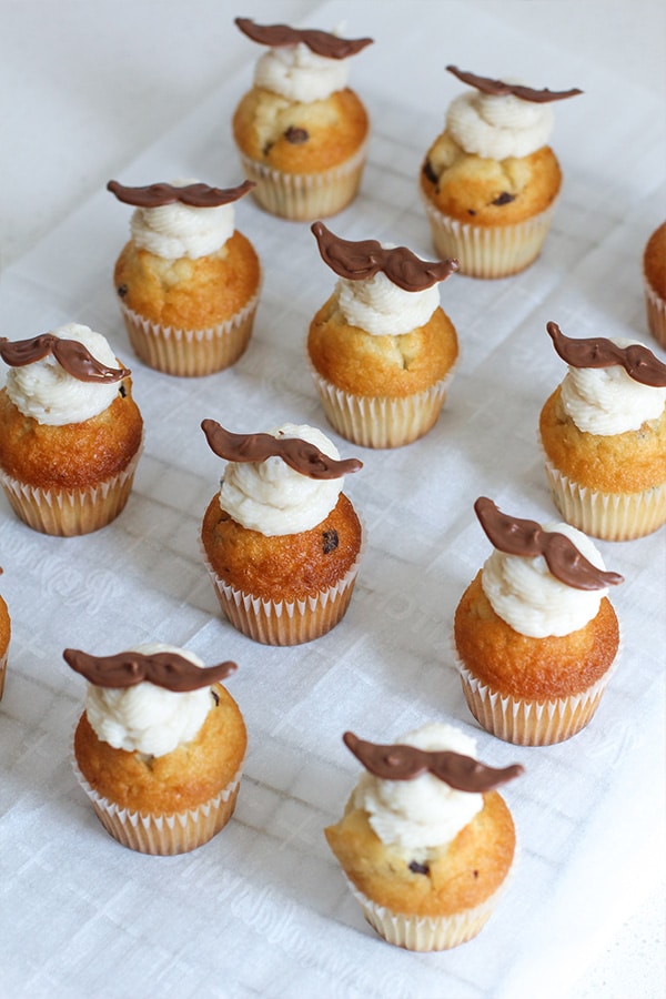 Vanilla Frosting- Mustache Cupcakes close up top view