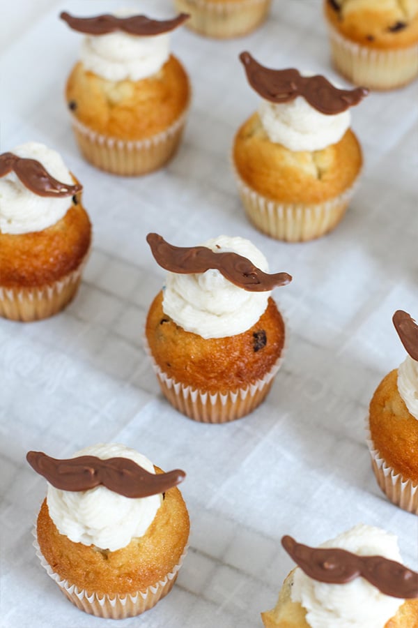 Vanilla Frosting- Mustache Cupcakes close up top view