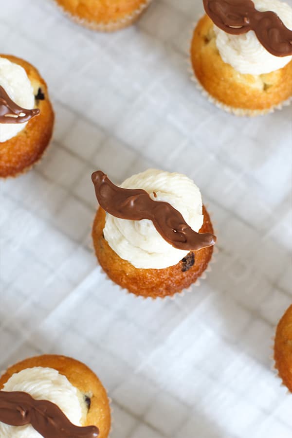 Vanilla Frosting- Mustache Cupcakes close up top view